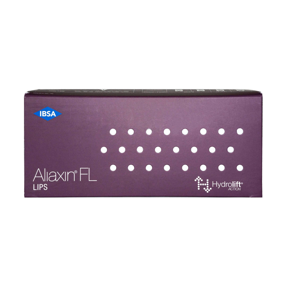 Aliaxin FL Dermalfiller mit Hyaluronsäure, 2x1ml, für oberflächliche Linien, von IBSA PHARMACEUTICAL auf einem Tablett.