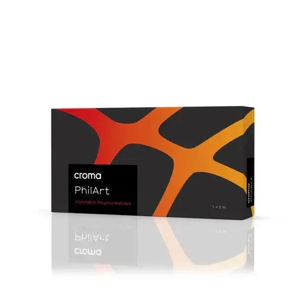 Croma PhilArt Polynukleotid-Komplex in 2ml Flasche für Hautregeneration und Bio-Remodelling, sichtbar auf der Haut.