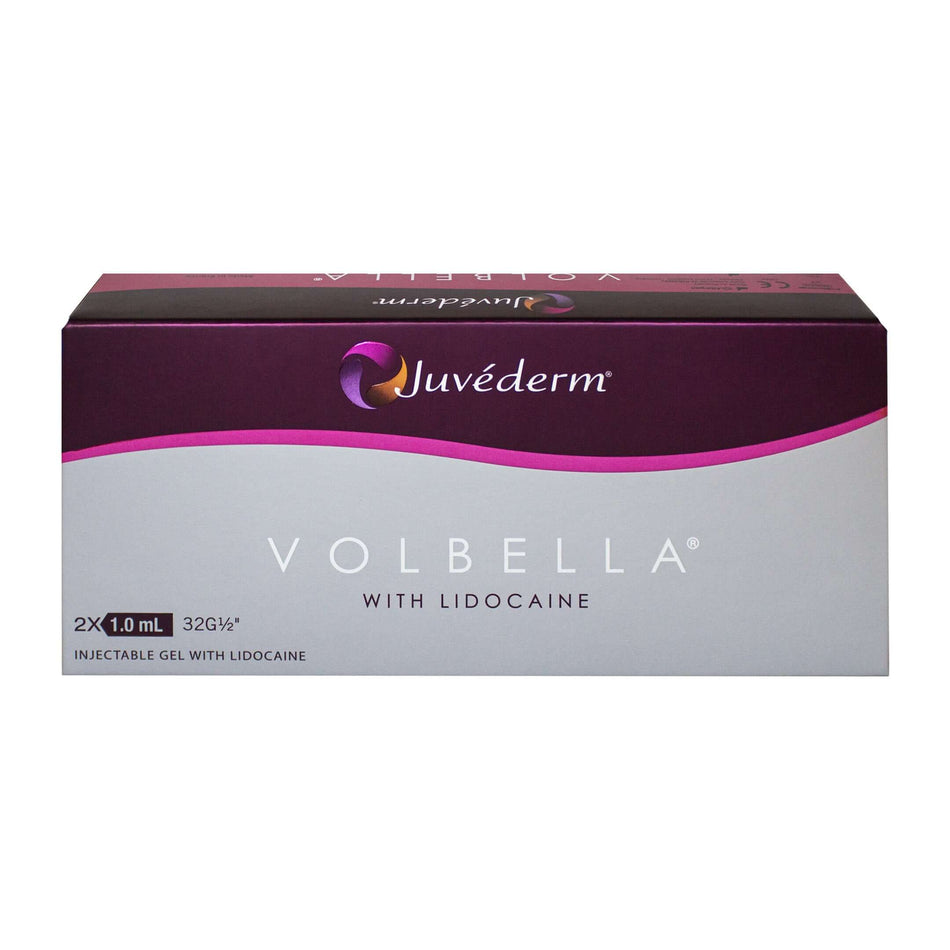 Zwei 1-ml-Juvéderm Volbella Hyaluronsäure-Lippenfüller mit Lidocain, feine Linien, von Allergan, für natürliche Lippenkontur.