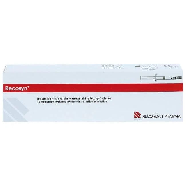 Hyaluronsäure-Injektion Recosyn 20mg, 2ml Fertigspritze für Gelenkinjektionen bei Arthrose, von Recordati Pharma GmbH