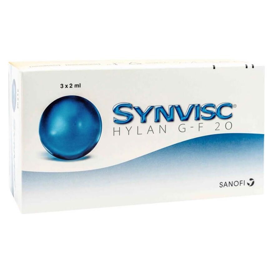 Drei Hylan G-F 20 Hyaluronsäure-Injektionen in 2ml Fertigspritzen für Kniearthrose von Sanofi-Aventis