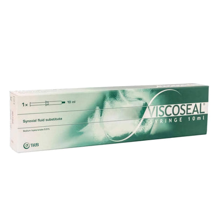 Viscoseal Hyaluronsäure Gelenkspritze 50mg/10ml für Gelenkflüssigkeitsersatz, von TRB Chemedica AG.